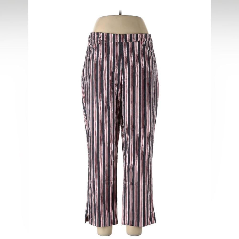Navy Blue Red White Striped Pull-On Straight Leg Pants Women’s Size 12